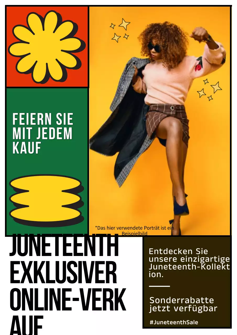Werbung für eine trendige gelb-rote Juneteenth-Verkaufsveranstaltung
