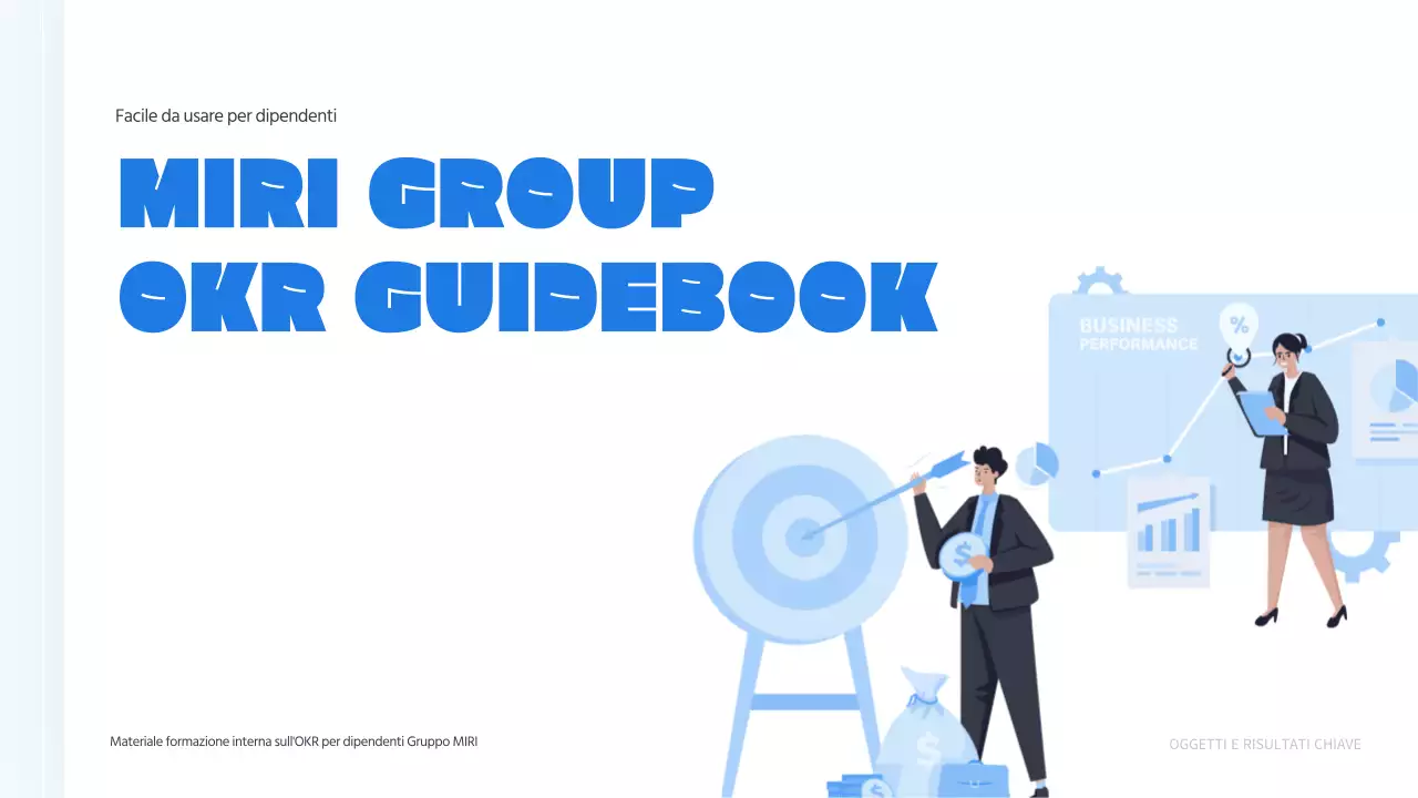 Una moderna guida OKR in blu e giallo Materiali per la formazione
