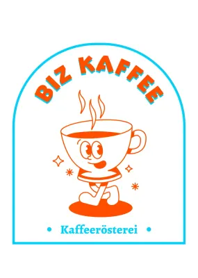 Illustration eines blau-roten Kaffeezeichens