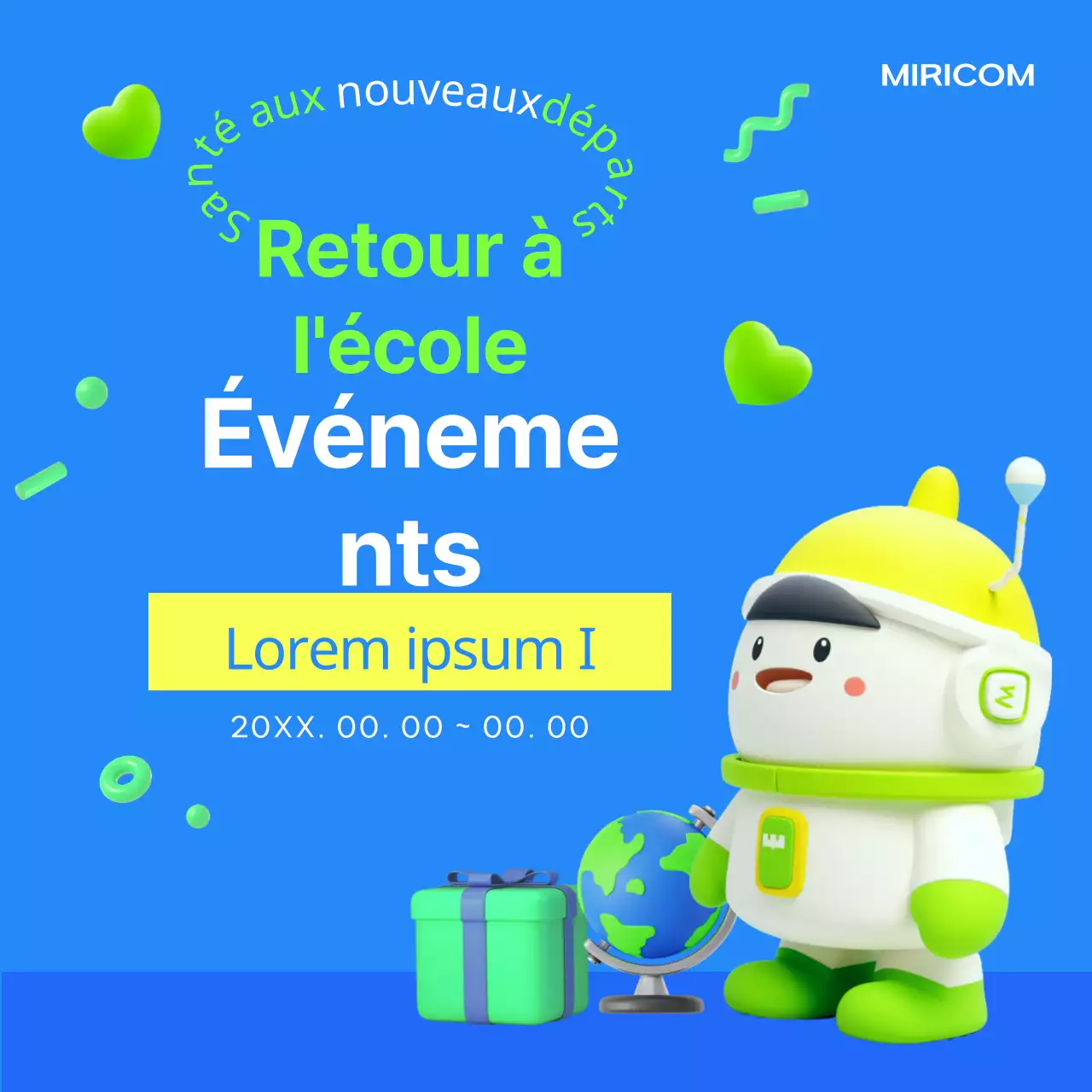 Promouvoir les événements de la rentrée scolaire avec des touches de bleu et des couleurs fluorescentes