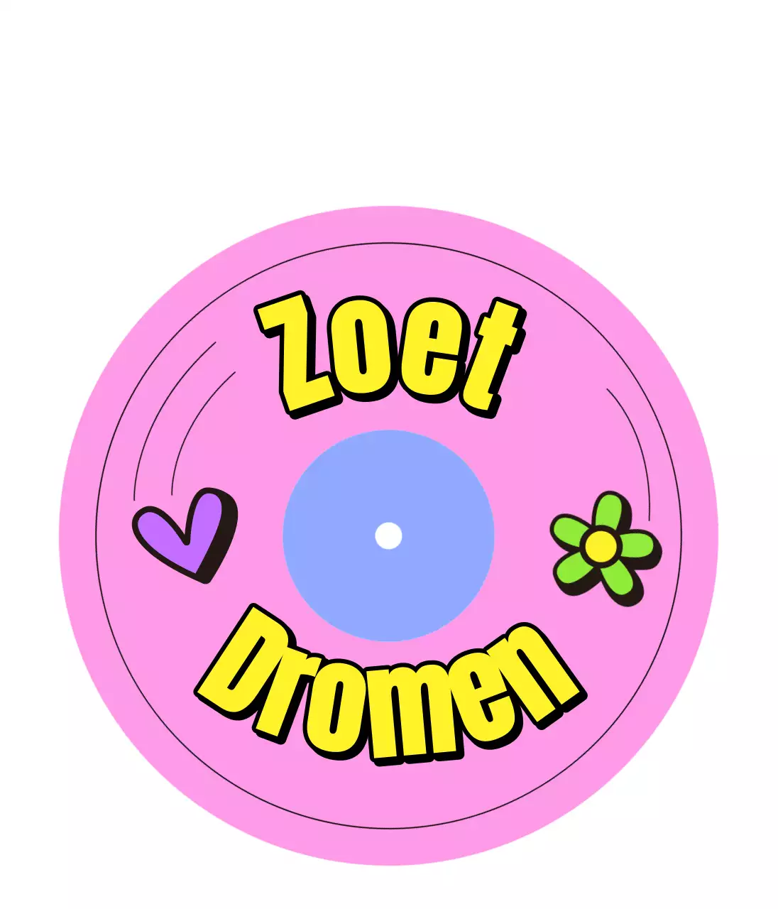 Kitscherige merchandise met vinylvormen en kleurrijke elementen