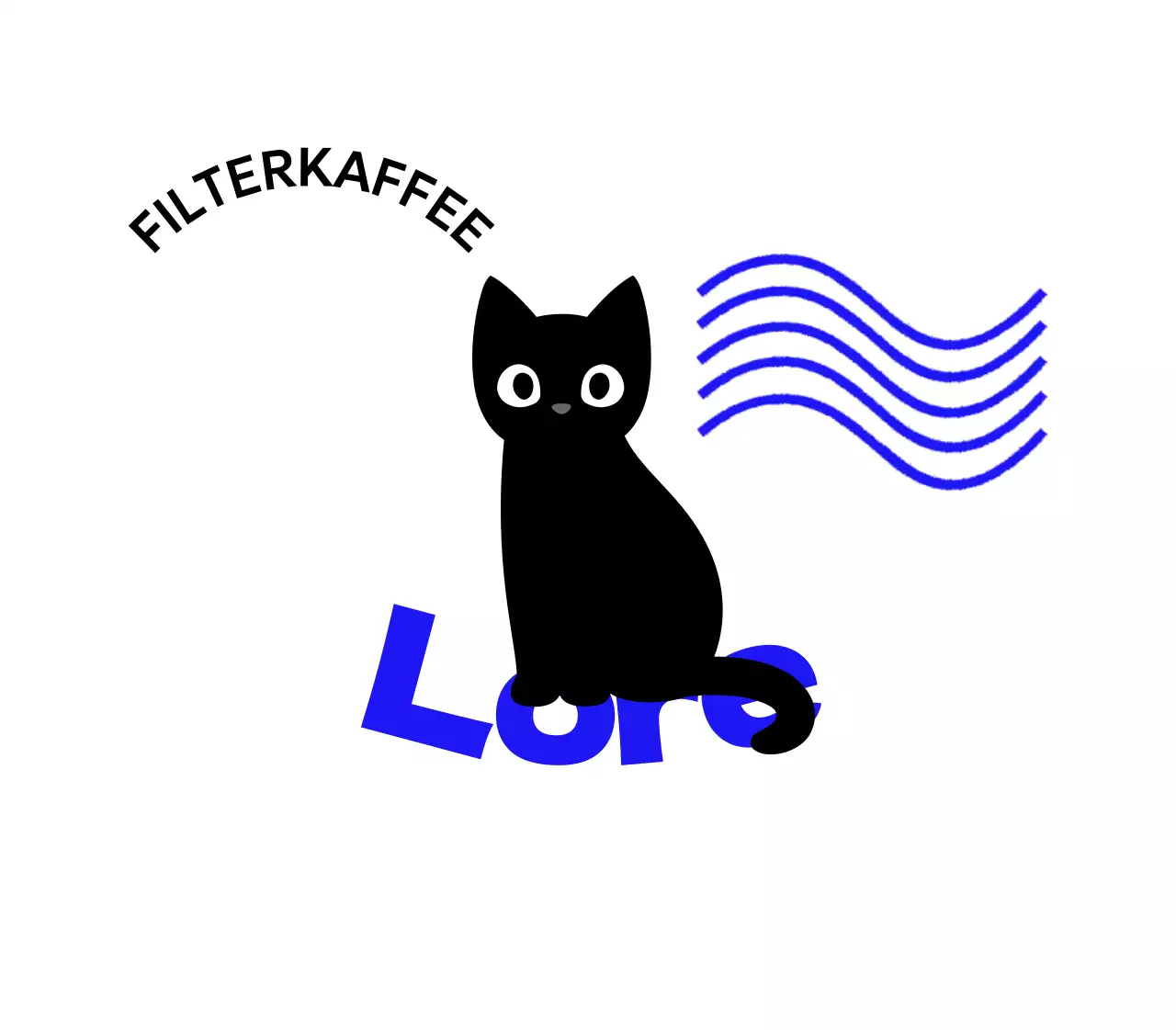 Cafe-Ware mit niedlichen Katzen und blauem Text und Wellen