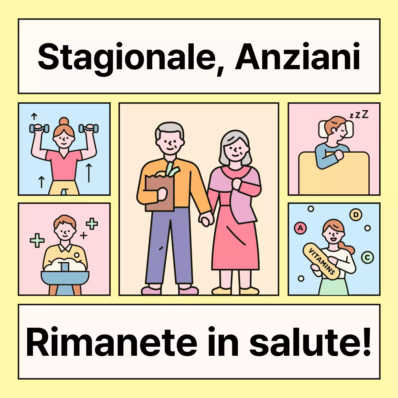 Una guida sanitaria primaverile per gli anziani in giallo e rosa