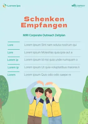 Eine einfache hellblaue und grüne Ankündigung der Freiwilligenarbeit