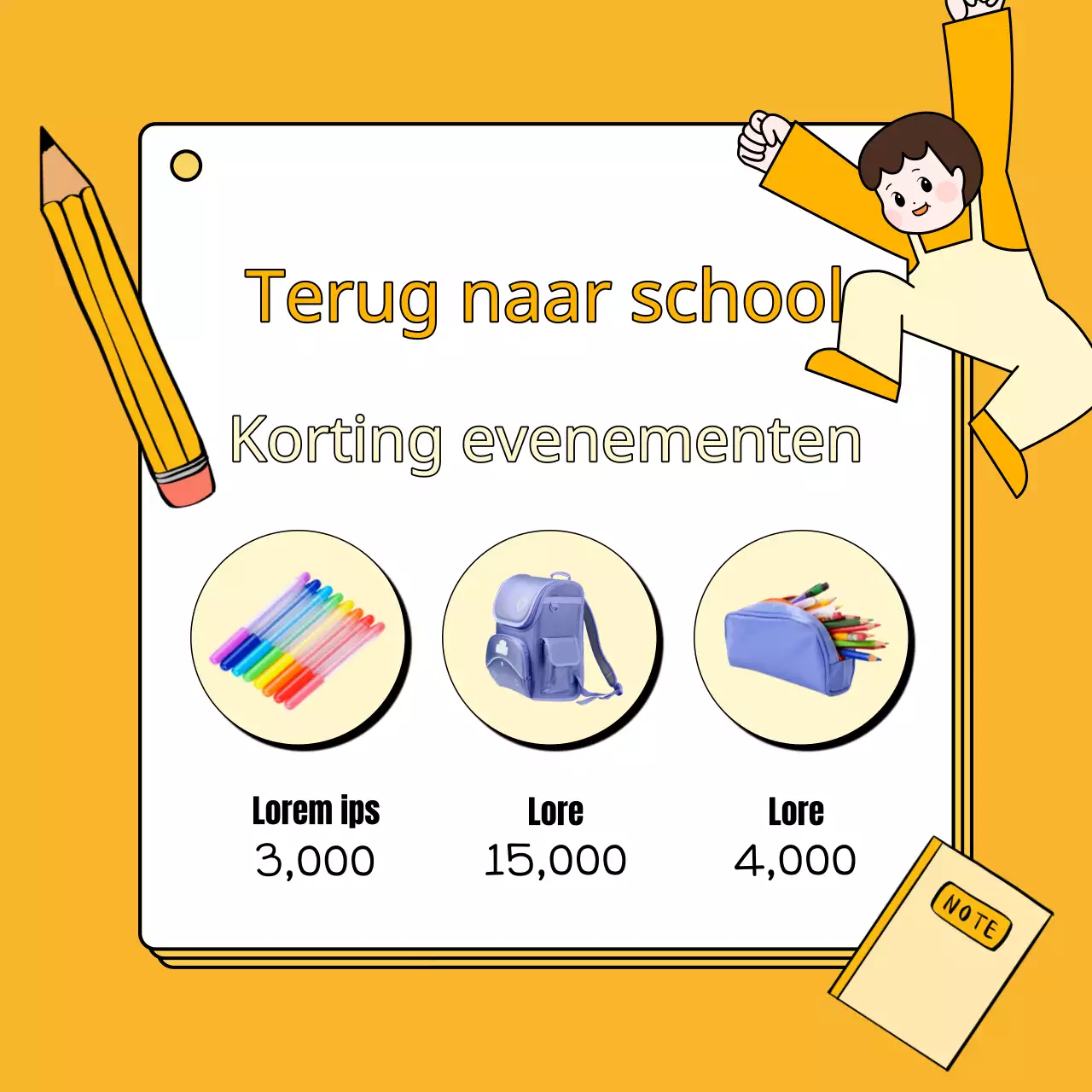 Eenvoudige terug-naar-school advertentie in geel en oranje