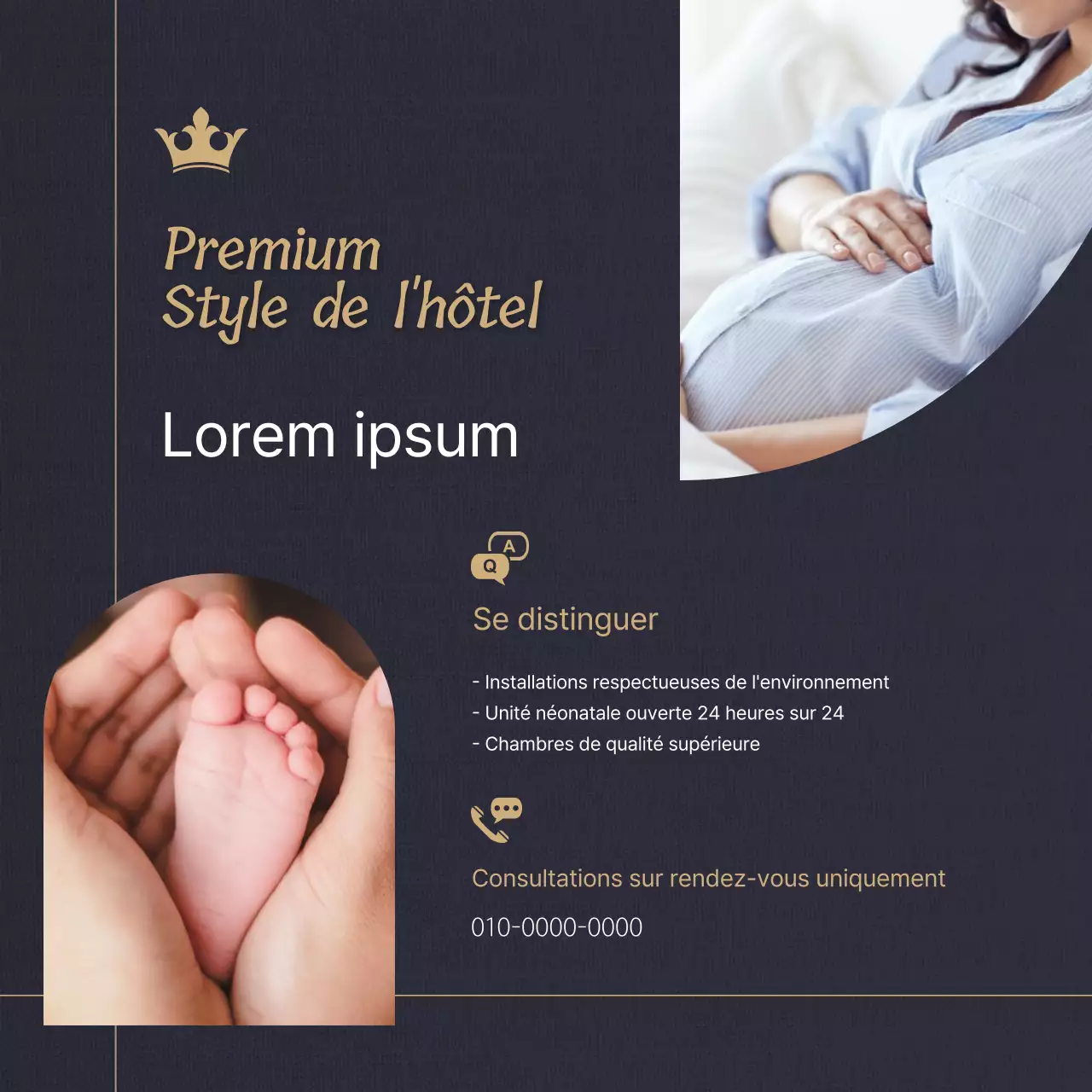 Une publicité classique pour une maternité en noir et blanc