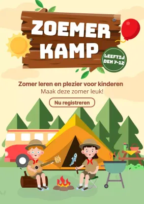 Beige en Groen Charmant Kinder Zomerkamp Advertentie