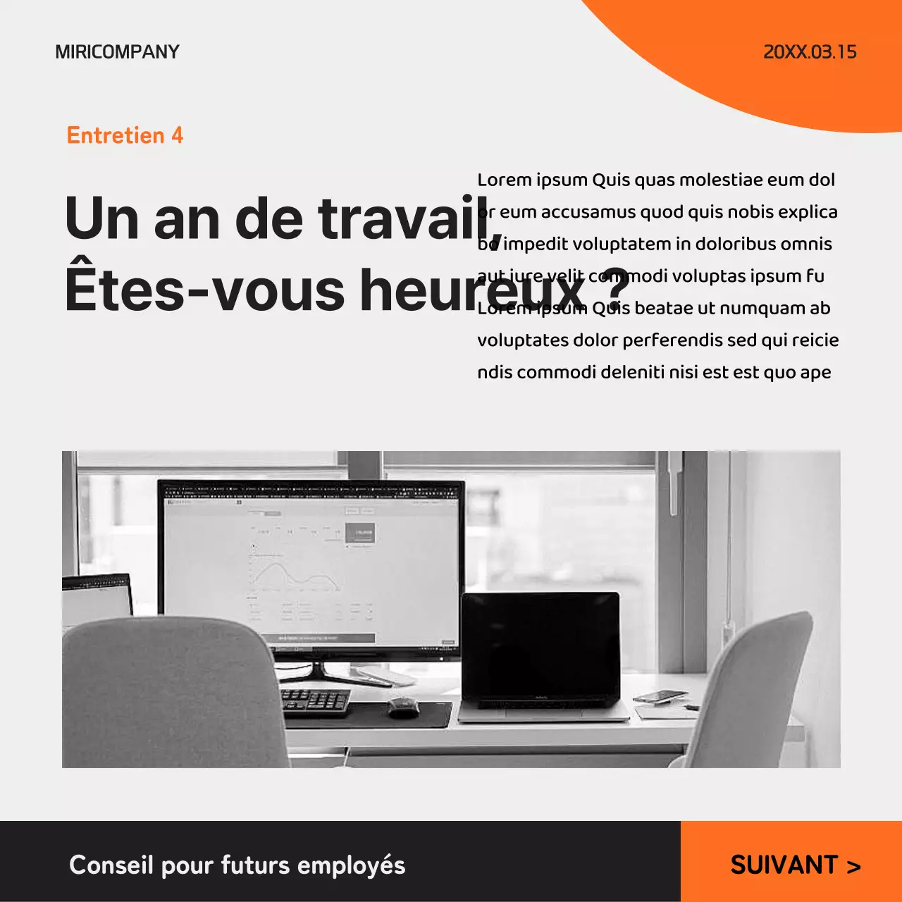 Un simple post d'entretien d'embauche en noir et orange