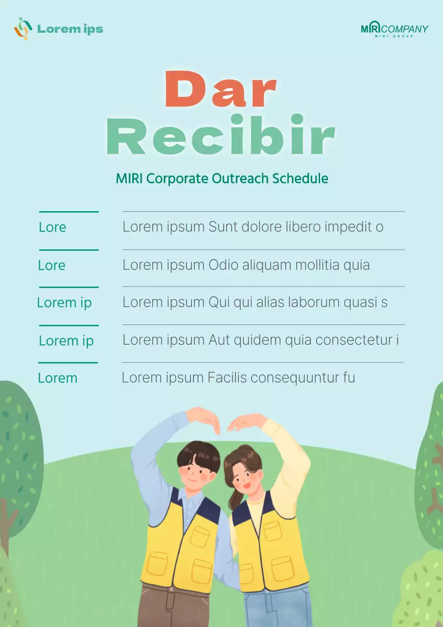 Un sencillo anuncio de calendario de voluntariado en azul claro y verde