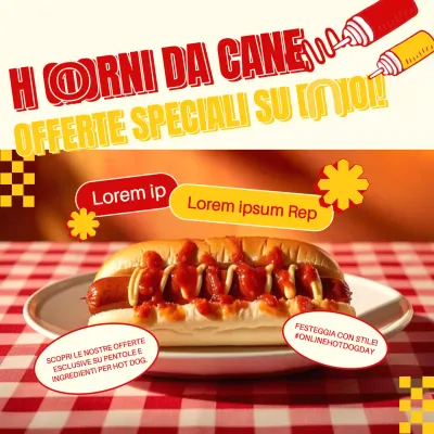Pubblicizzare un evento di vendita di hot dog in stile retro rosso e giallo