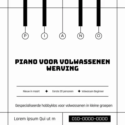 Een eenvoudige zwart-wit reclame voor pianostudenten