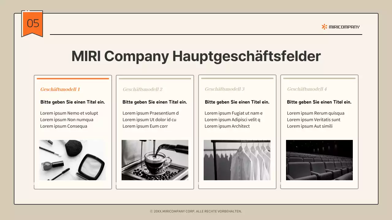 Einfaches infografisches Firmenprofil in Beige und Orange