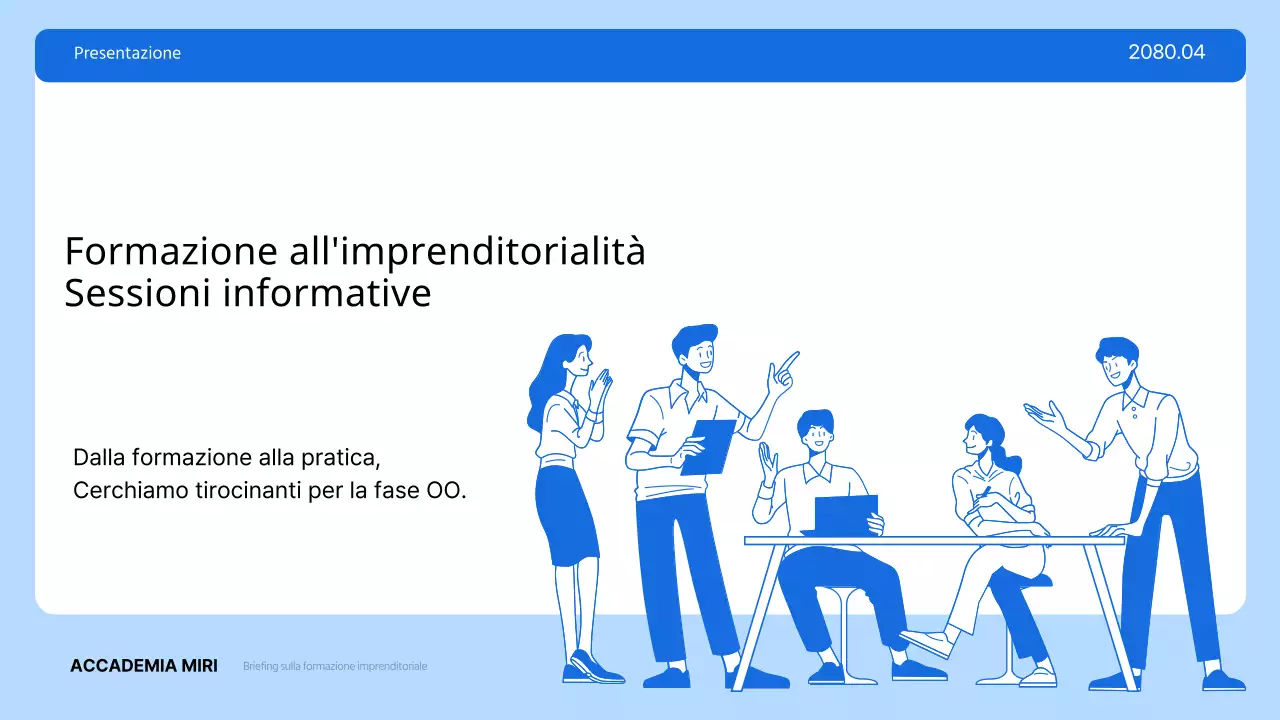 Descrizione della formazione imprenditoriale moderna di colore blu e azzurro