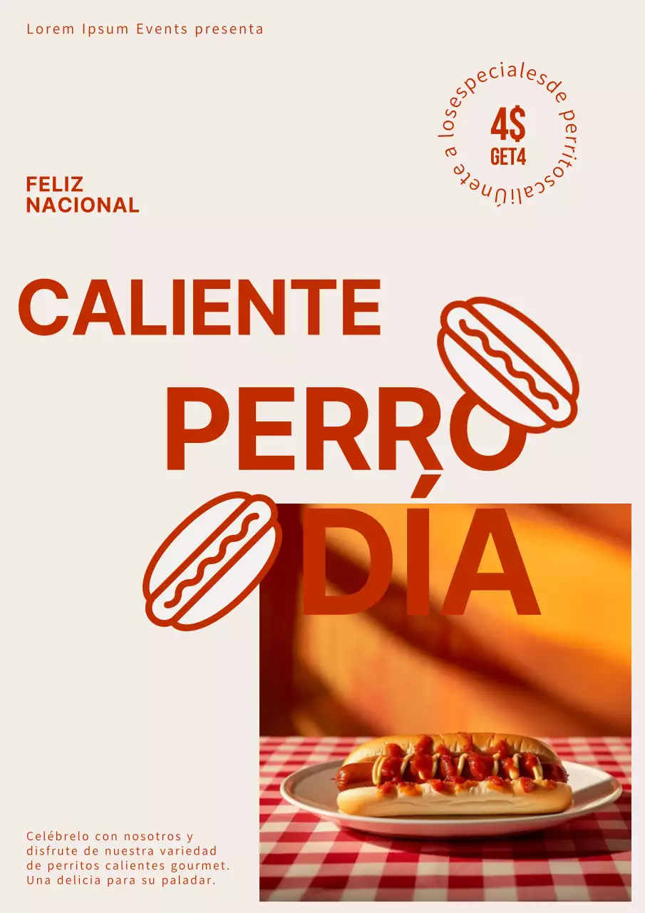 Anuncio retro blanco y rojo del Día del Perrito Caliente