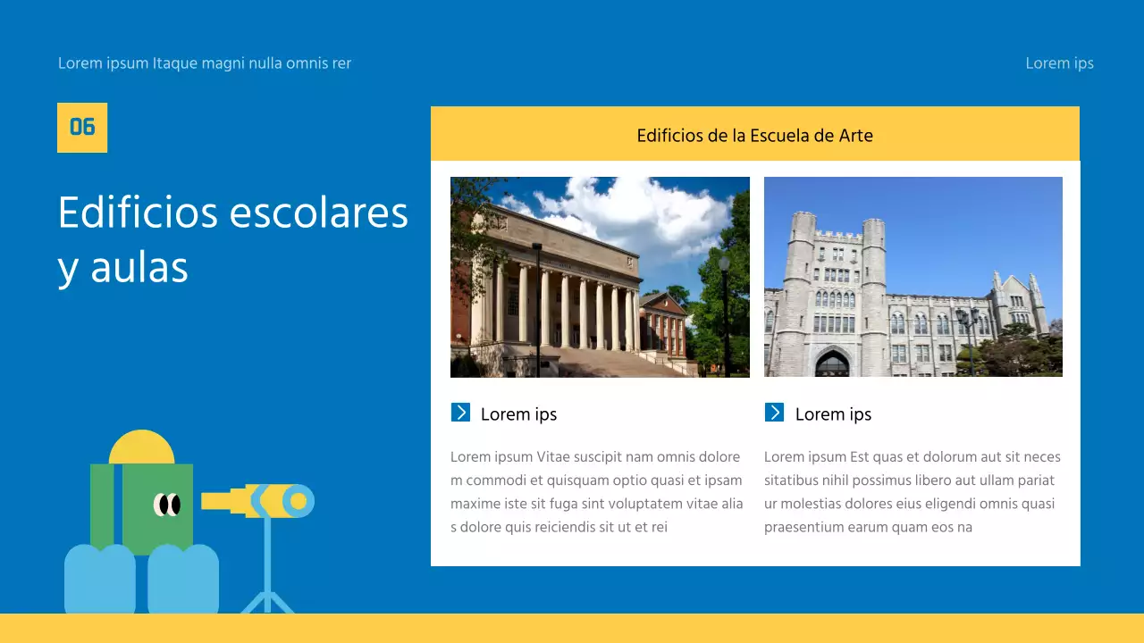 Material didáctico amarillo y azul para la orientación de nuevos estudiantes