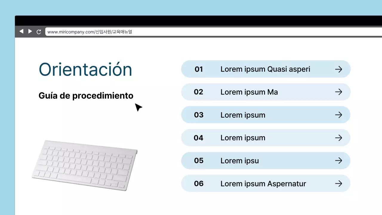 Sencilla formación corporativa de orientación para nuevos empleados en azul claro y negro