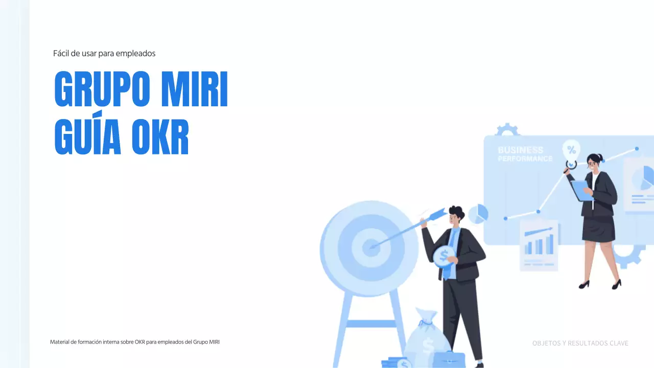 Una moderna guía OKR en azul y amarillo Material de formación