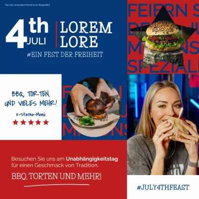 Bewerben Sie ein spezielles Menü zum 4. Juli in Blau und Rot
