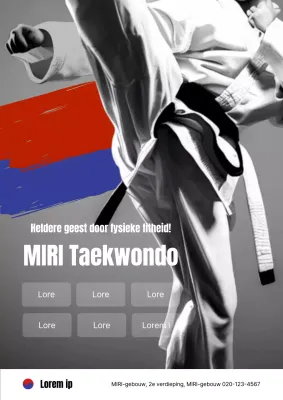 Zwart-rode, oriëntaalse taekwondo-rekruteringsadvertentie