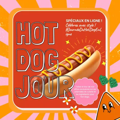 Publicité rose et orange pour la journée des hot-dogs