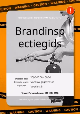 Een knal oranje en zwart-wit brandinspectiebericht