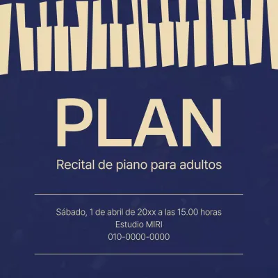 Anuncio vintage de contratación para escuela de piano con fondo azul