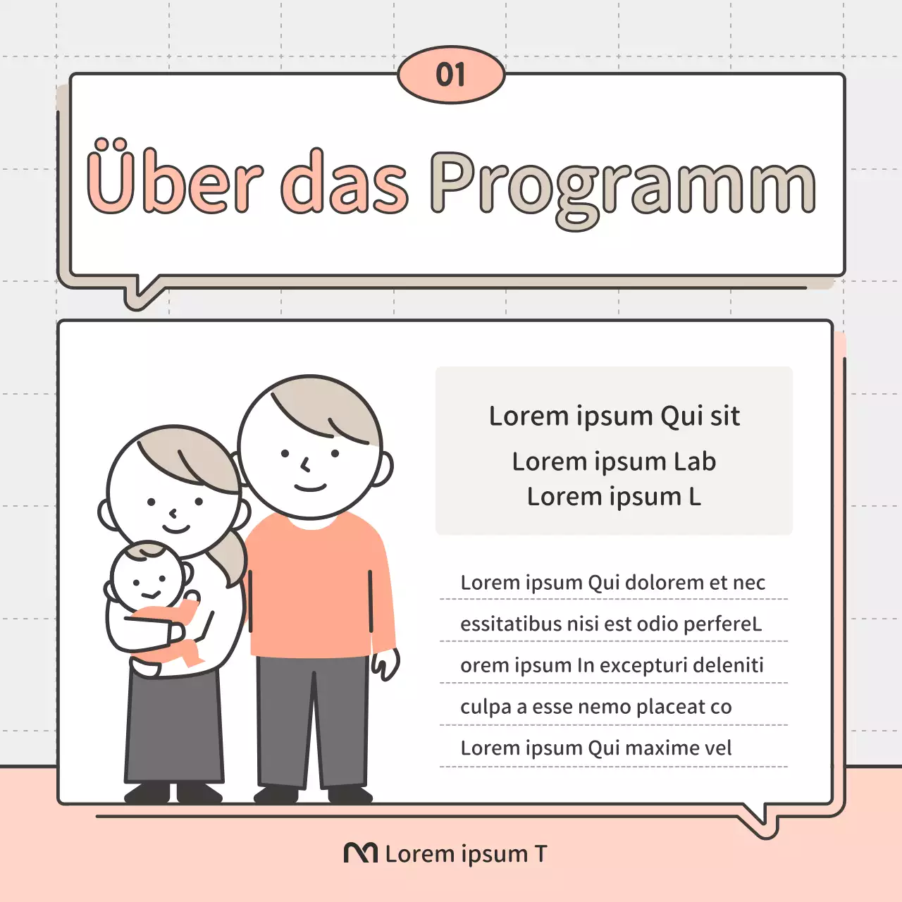 Eine schlichte rosa-beigefarbene Werbebotschaft für die Familienberatung
