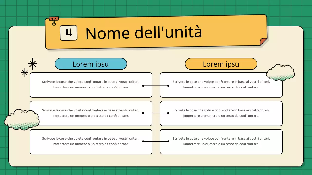 Schede didattiche d'epoca per bambini in verde e giallo