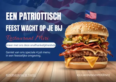 Promoot een blauw-wit klassiek onafhankelijkheidsdagrestaurant