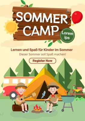 Beige und Grün Charmante Kinder Sommer Camp Werbung
