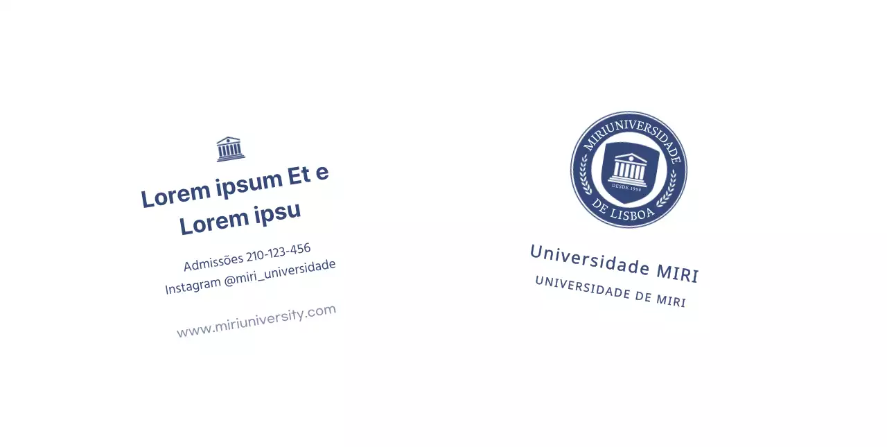 Para uma promoção de orientação de admissão com um logótipo da universidade em azul-marinho.