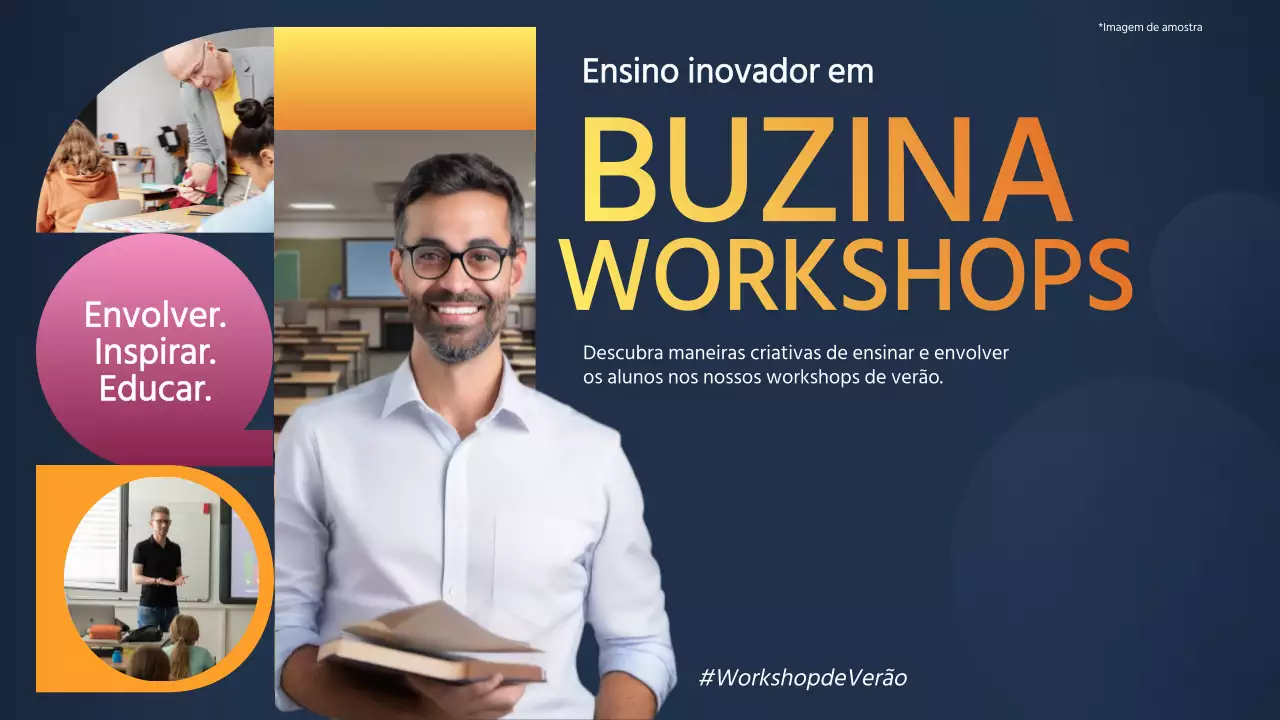 Vídeo de workshop de verão elegante em azul marinho e laranja