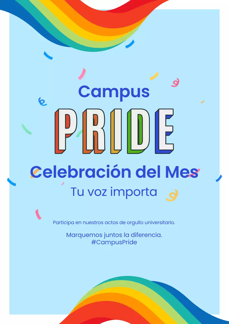 Campaña de celebración del precio del campus sencillo azul cielo y arco iris