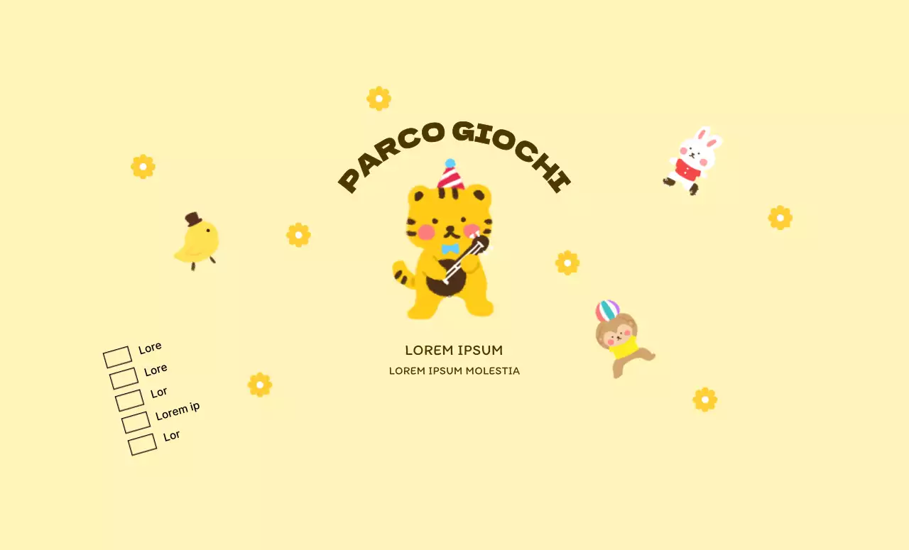 Design promozionale di un caffè per bambini con simpatiche illustrazioni di animali