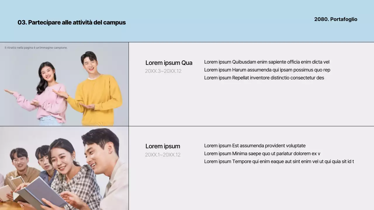 Un semplice portfolio per persone in cerca di lavoro, in bianco e azzurro.