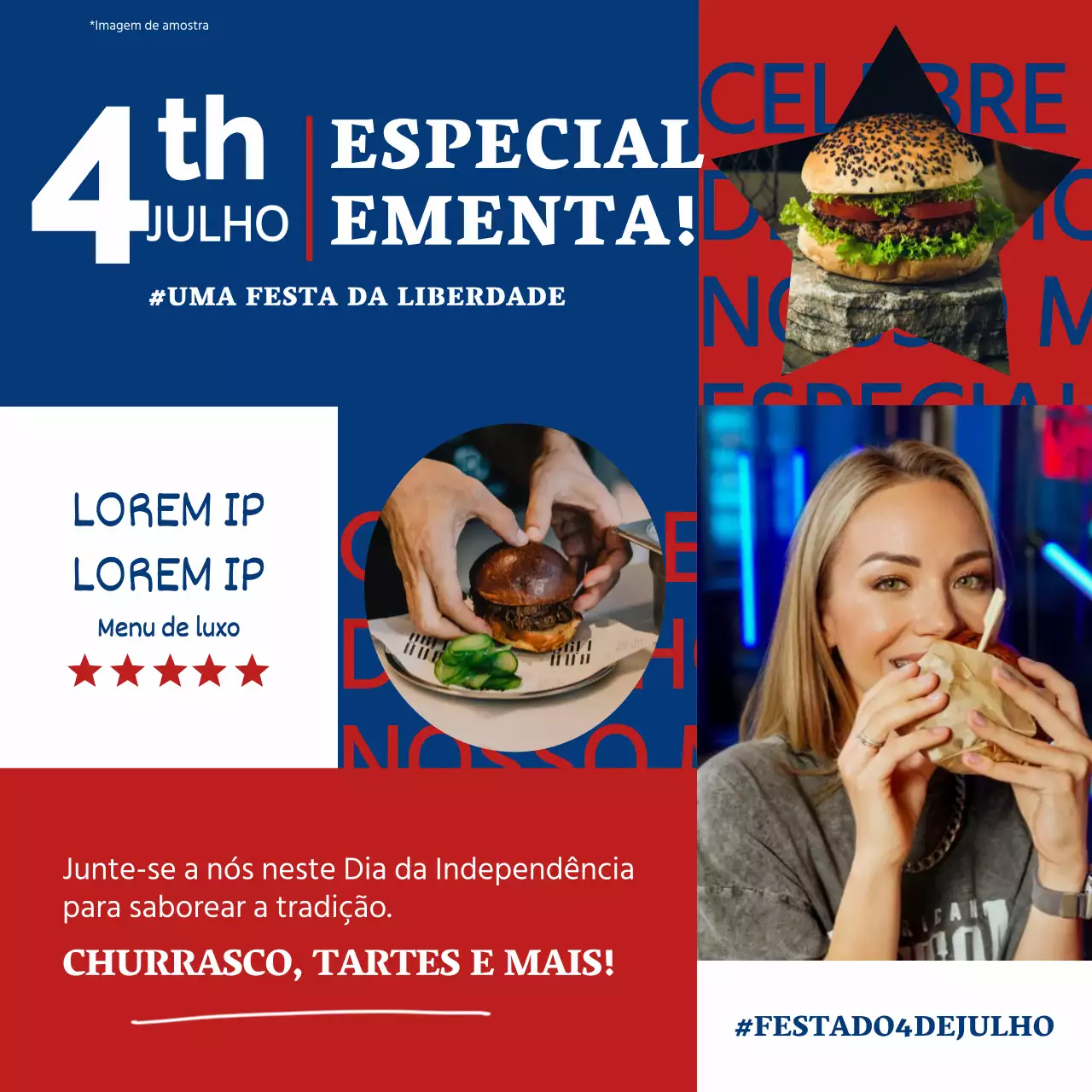 Promover um menu especial de 4 de julho em azul e vermelho