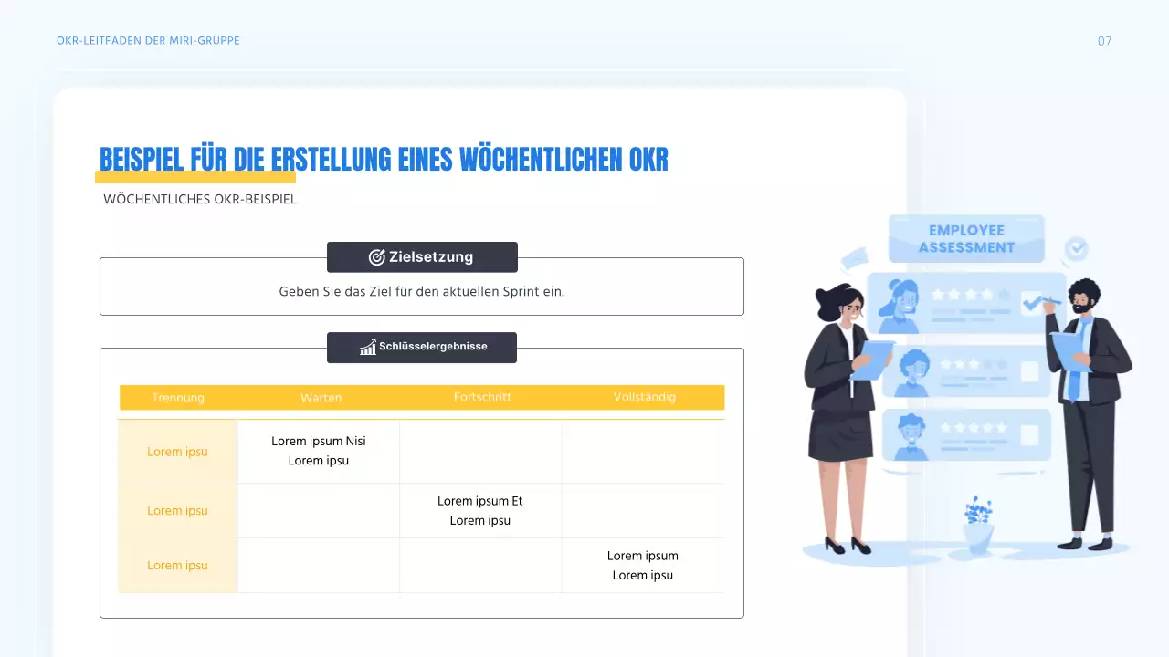 Ein moderner OKR-Leitfaden in Blau und Gelb Schulungsunterlagen