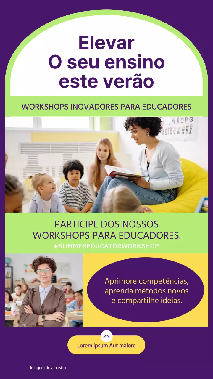 Anúncio do Atelier de verão de Geometria em roxo e lima