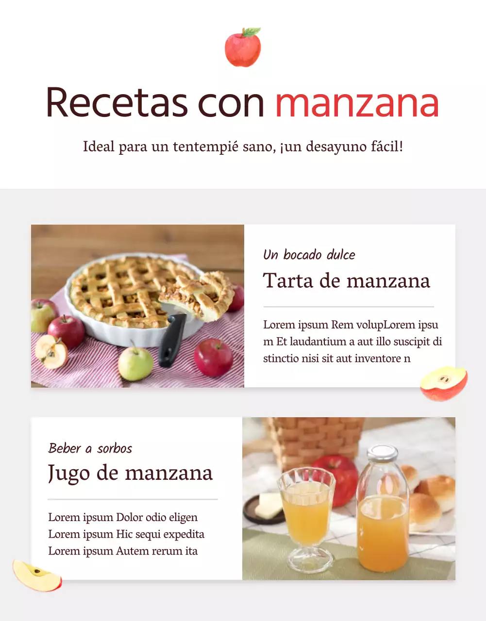 Promover la venta de manzanas de concepto natural rojas y grises