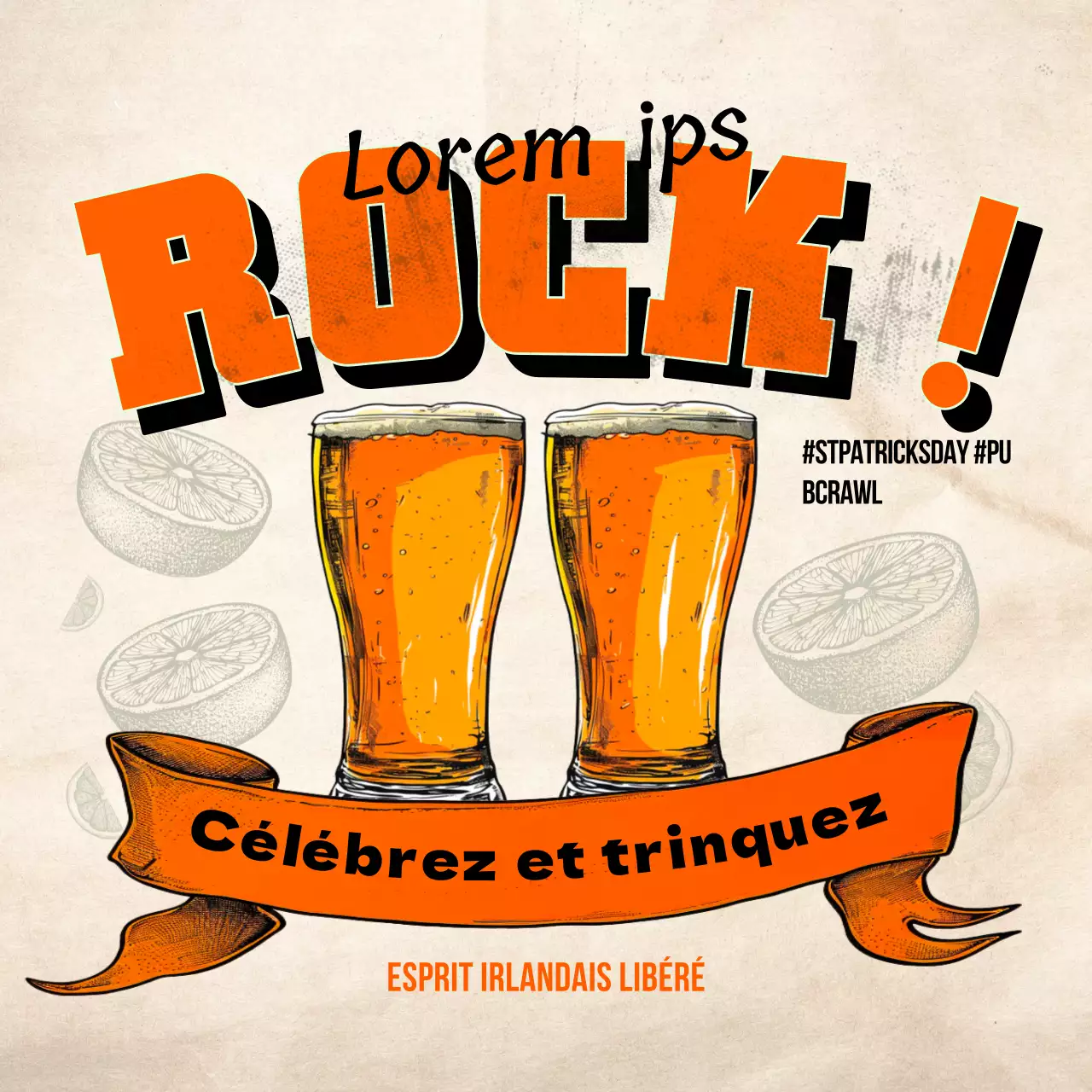 Invitation vintage à la fête de la Saint-Patrick pour un toast à l'orange