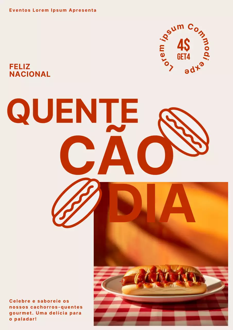 Anúncio do Dia do Hotdog Retro Branco e Vermelho