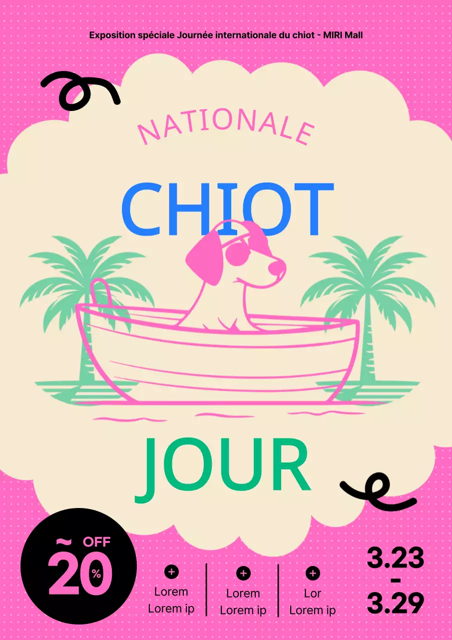 Promouvoir une vente kitsch en rose et beige à l'occasion de la Journée internationale du chiot
