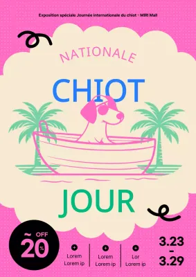 Promouvoir une vente kitsch en rose et beige à l'occasion de la Journée internationale du chiot