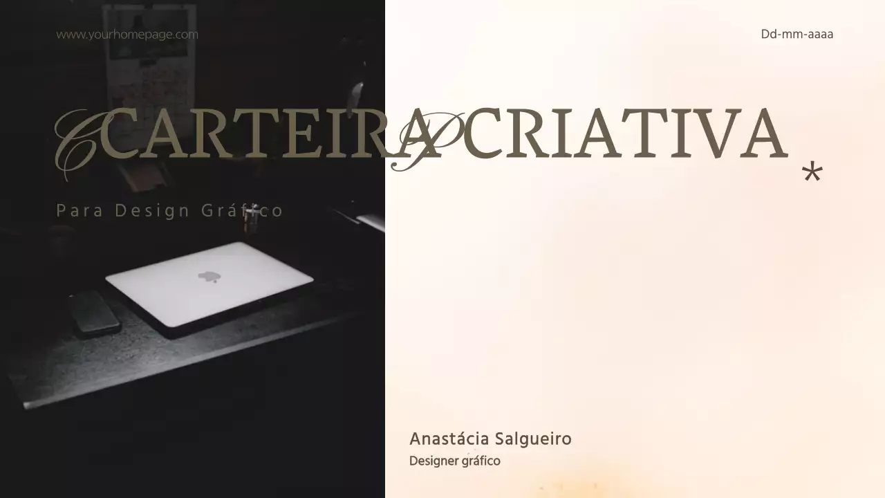 Portfólio de design criativo elegante em bege e caqui