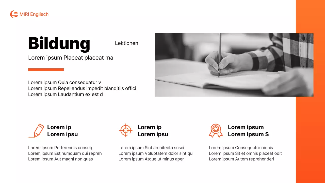 Ein einfacher orange-weißer Schulprospekt