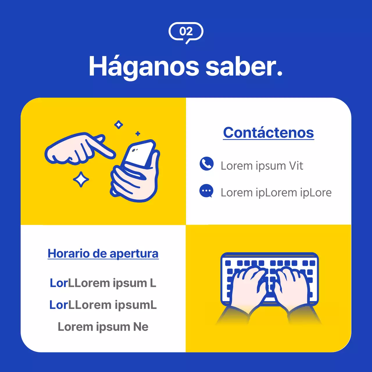 Una sencilla guía amarilla y azul marino para utilizar el servicio de asistencia técnica