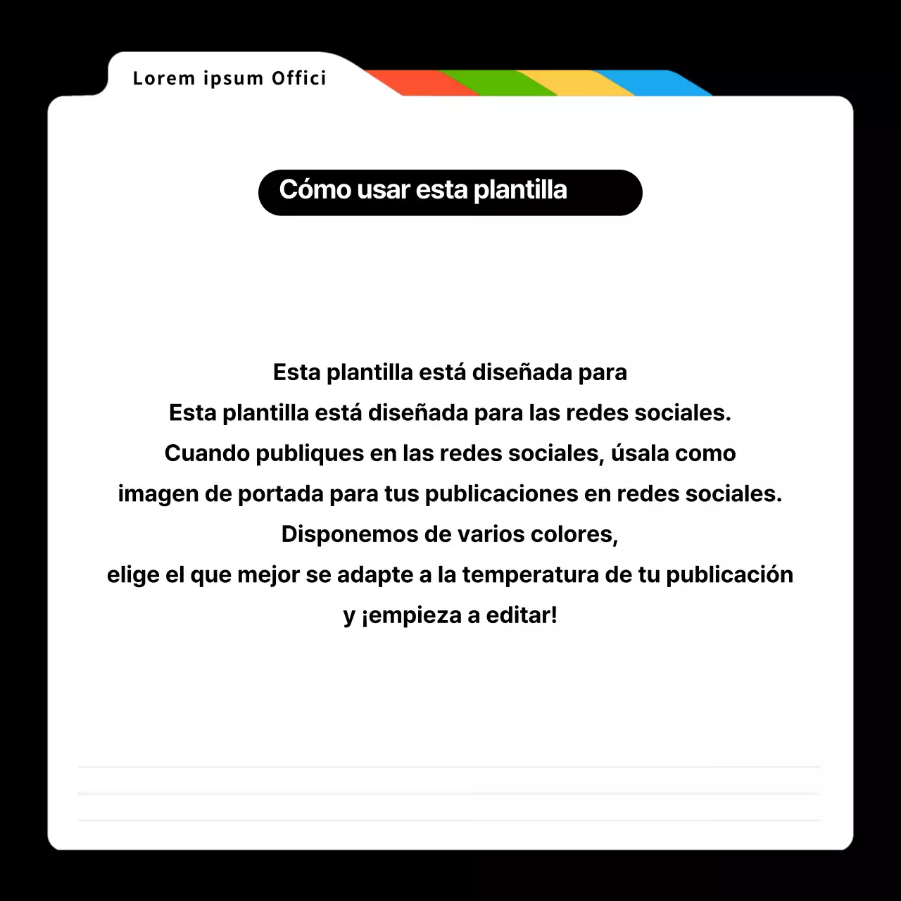 Una sencilla y colorida portada para redes sociales con colores negro y arco iris