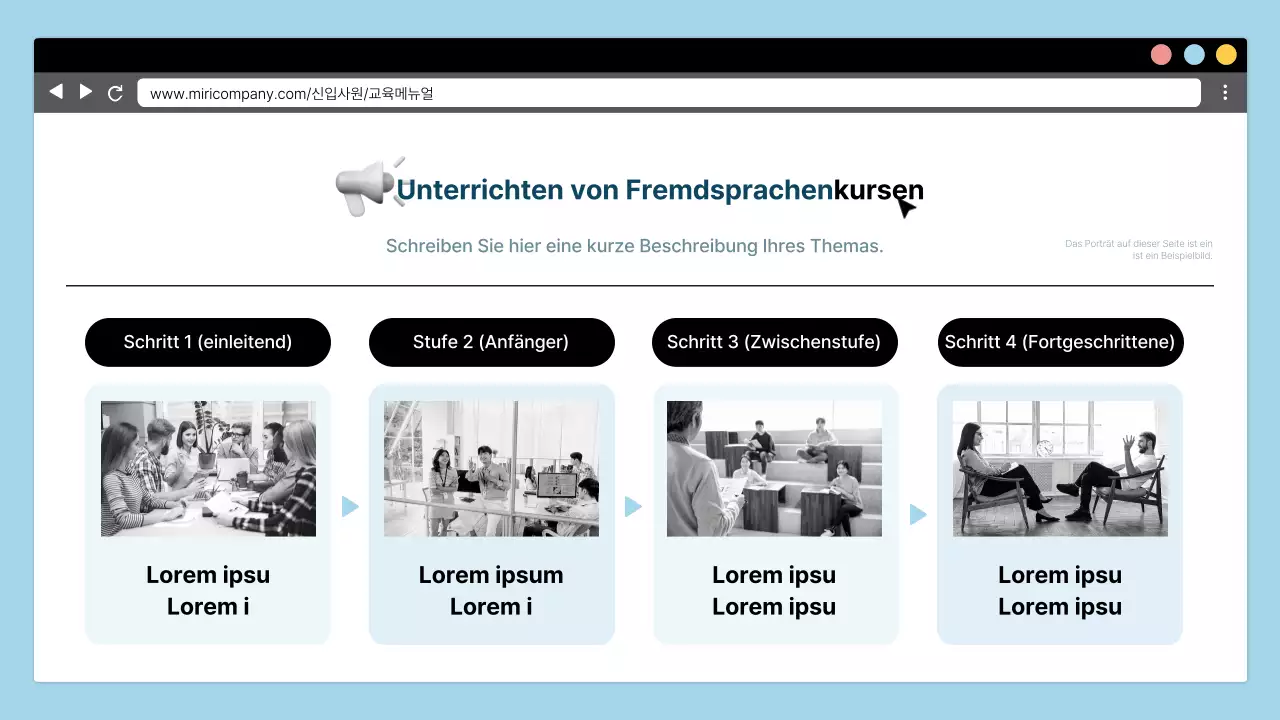 Einfaches Orientierungstraining für neue Mitarbeiter in Hellblau und Schwarz