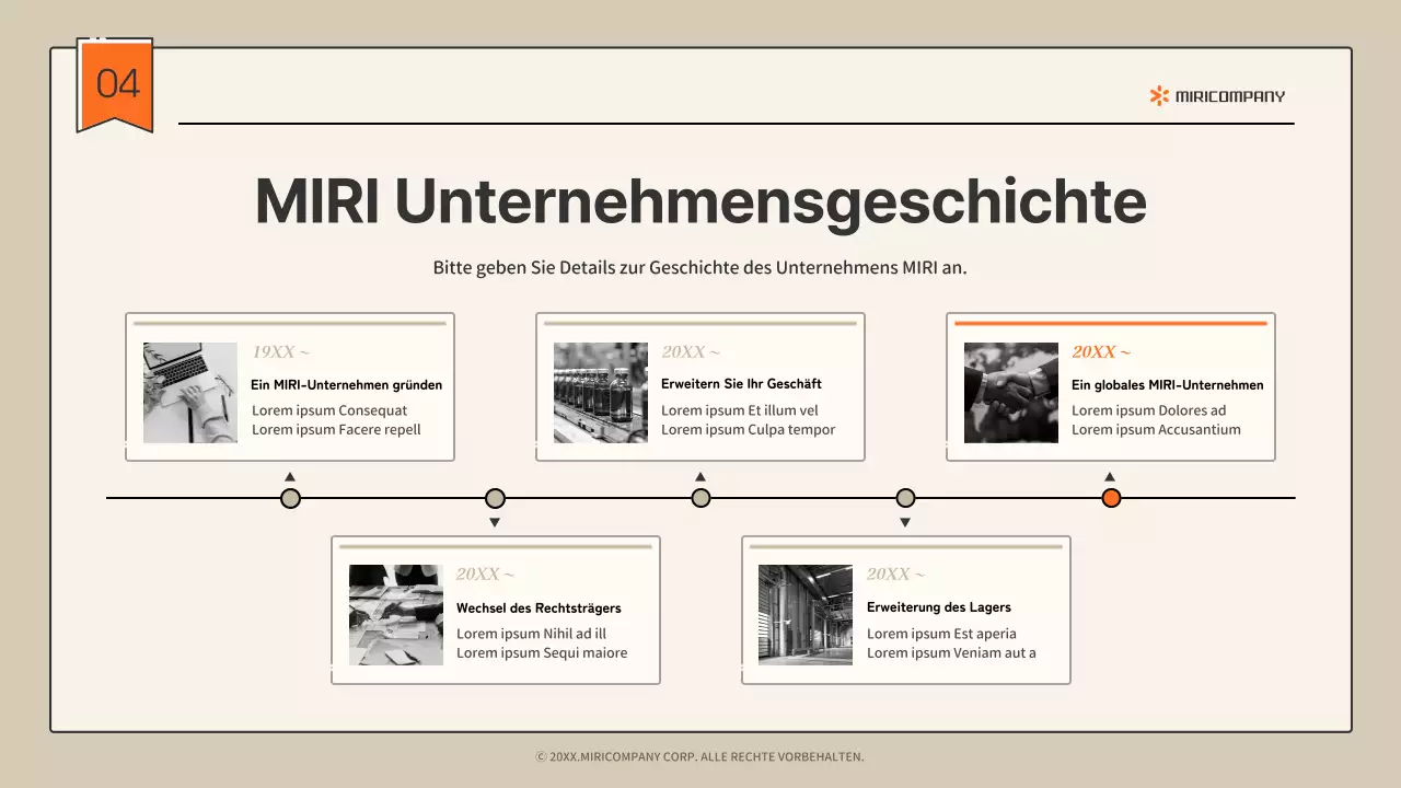 Einfaches infografisches Firmenprofil in Beige und Orange