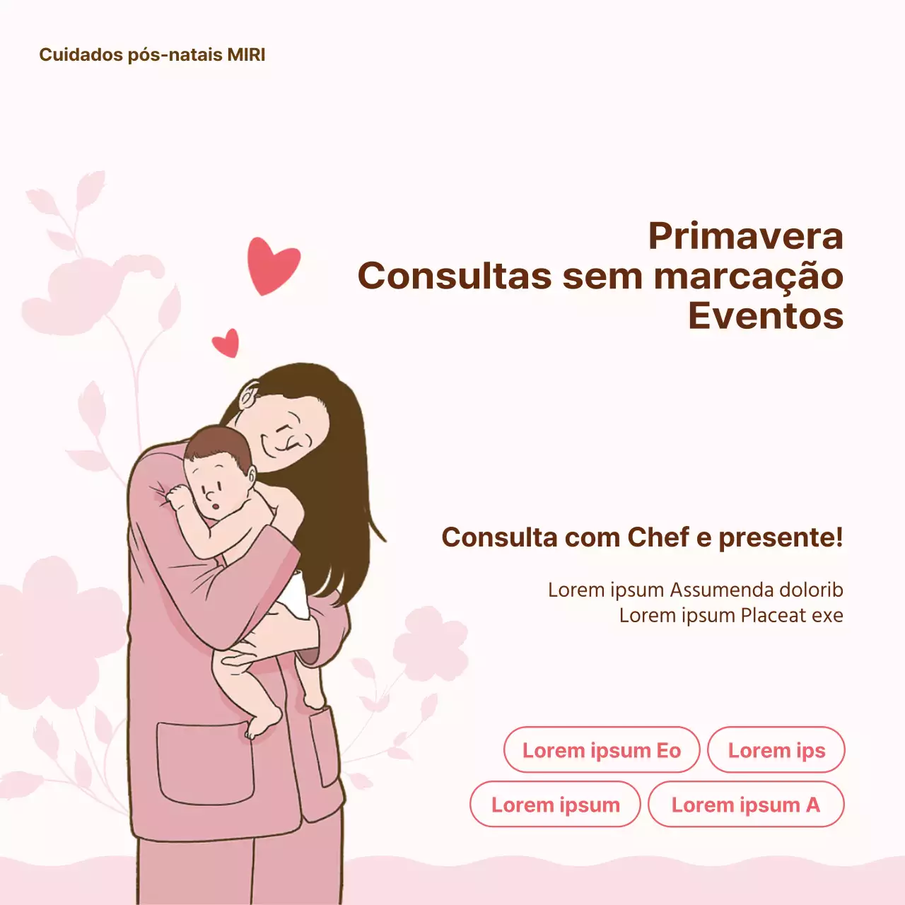 Promover um evento simples de maternidade em rosa e castanho